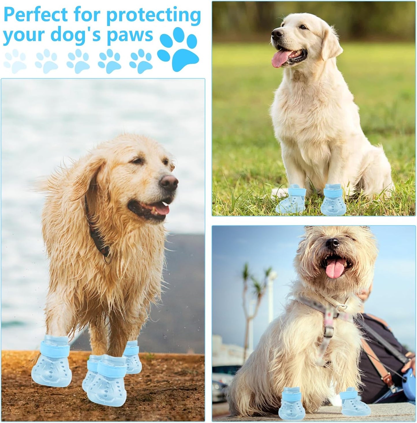Dog Shoes, Dog Sandals for Hot Pavement, Non-Slip Waterproof Dog Booties for Winter Snowy Day and Summer, Adjustable Straps Easy-Clean Beach Outdoor Pet Boots Rugged Sole-4pcs