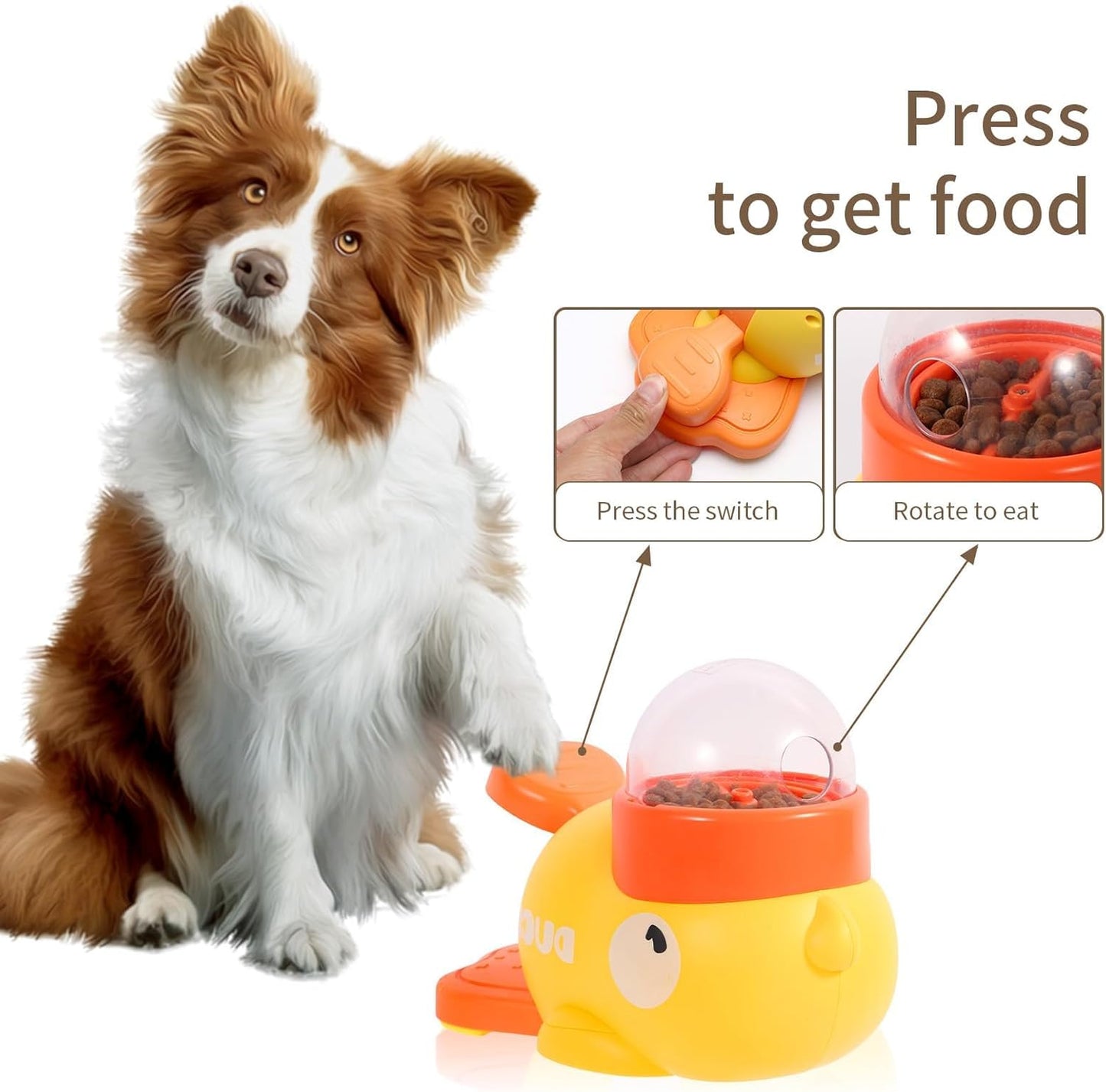 Duck Treat Dispenser, Duck Dog Treat Dispenser, 2-in-1 Dog Interactive Slow Feeder, Little Yellow Duck Pet Automatic Feeder with Sound Frisbee Toys for Dogs