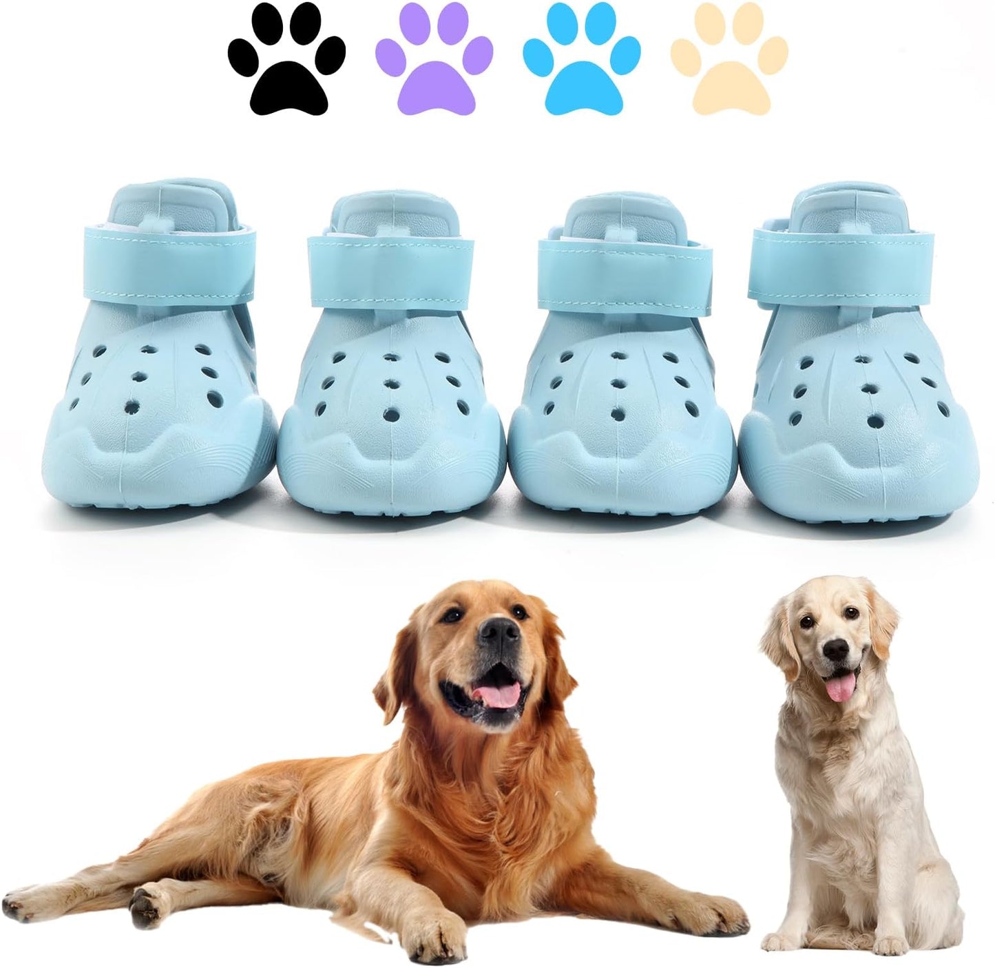 Dog Shoes, Dog Sandals for Hot Pavement, Non-Slip Waterproof Dog Booties for Winter Snowy Day and Summer, Adjustable Straps Easy-Clean Beach Outdoor Pet Boots Rugged Sole-4pcs