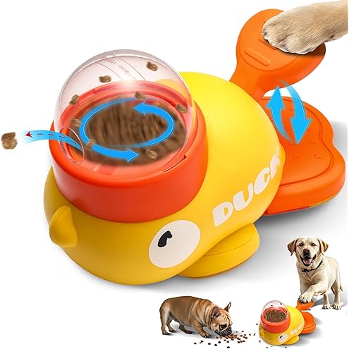 Duck Treat Dispenser, Duck Dog Treat Dispenser, 2-in-1 Dog Interactive Slow Feeder, Little Yellow Duck Pet Automatic Feeder with Sound Frisbee Toys for Dogs
