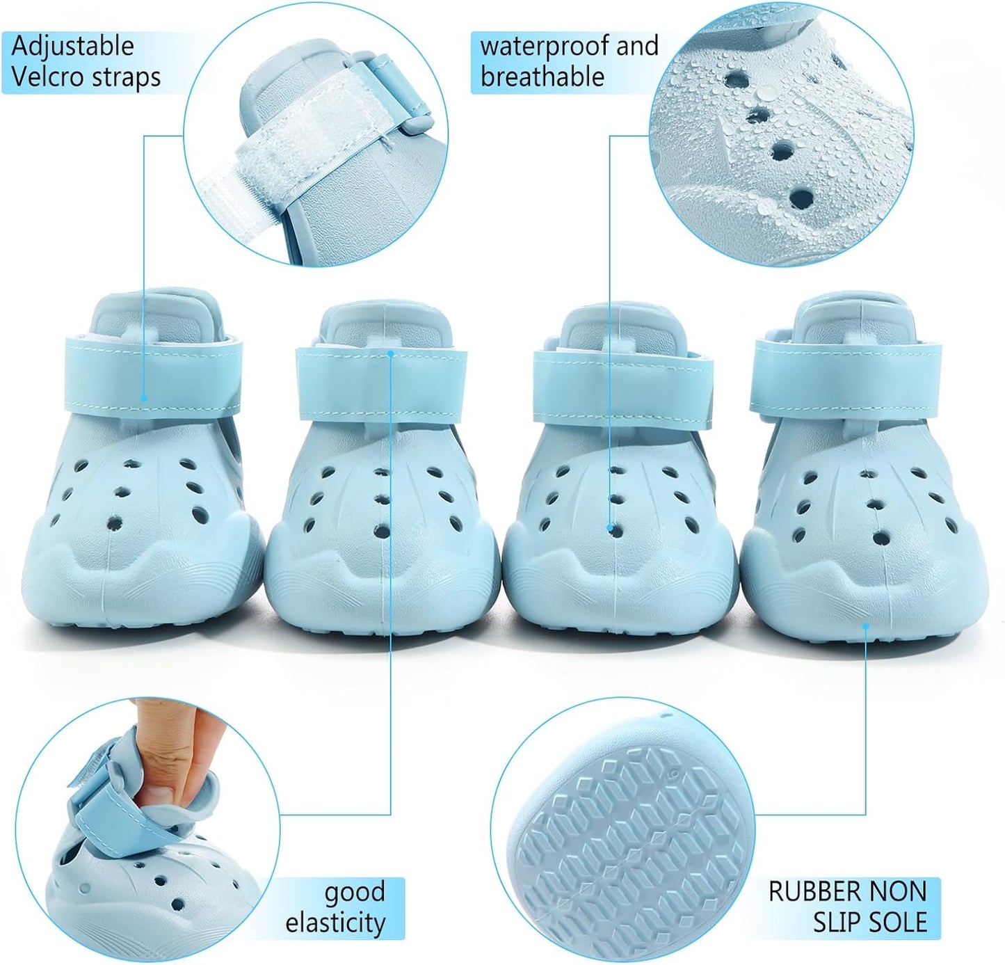 Dog Shoes, Dog Sandals for Hot Pavement, Non-Slip Waterproof Dog Booties for Winter Snowy Day and Summer, Adjustable Straps Easy-Clean Beach Outdoor Pet Boots Rugged Sole-4pcs