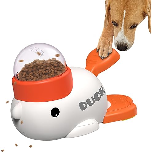 Duck Treat Dispenser, Duck Dog Treat Dispenser, 2-in-1 Dog Interactive Slow Feeder, Little Yellow Duck Pet Automatic Feeder with Sound Frisbee Toys for Dogs