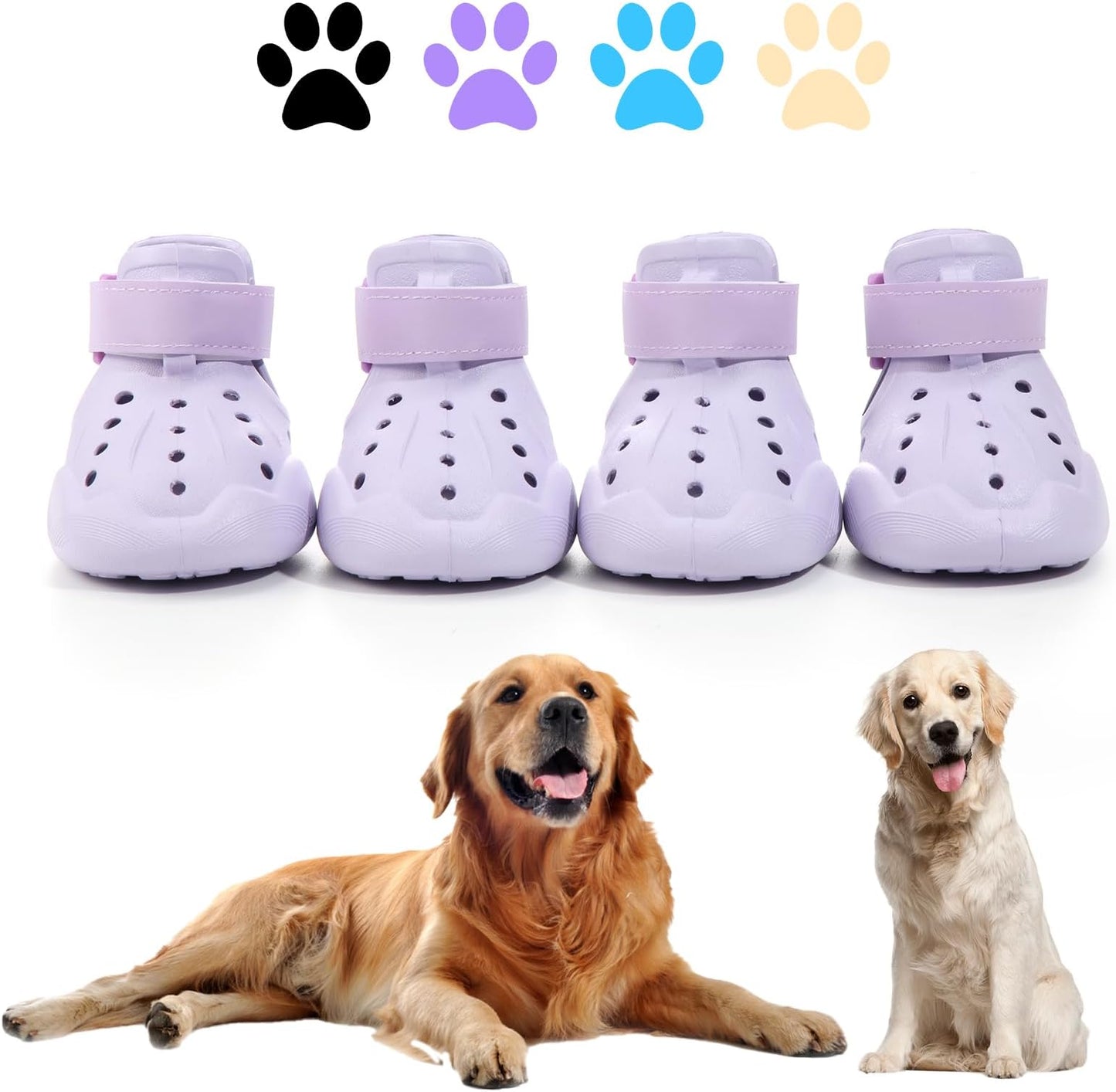 Dog Shoes, Dog Sandals for Hot Pavement, Non-Slip Waterproof Dog Booties for Winter Snowy Day and Summer, Adjustable Straps Easy-Clean Beach Outdoor Pet Boots Rugged Sole-4pcs