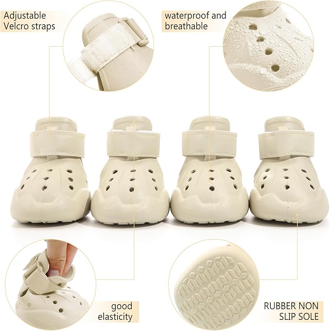 Dog Shoes, Dog Sandals for Hot Pavement, Non-Slip Waterproof Dog Booties for Winter Snowy Day and Summer, Adjustable Straps Easy-Clean Beach Outdoor Pet Boots Rugged Sole-4pcs