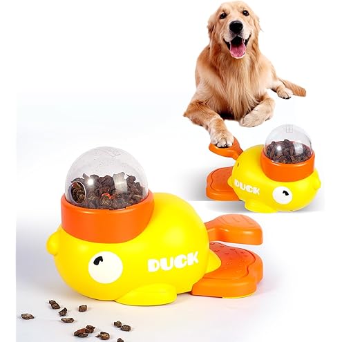 Duck Treat Dispenser, Duck Dog Treat Dispenser, 2-in-1 Dog Interactive Slow Feeder, Little Yellow Duck Pet Automatic Feeder with Sound Frisbee Toys for Dogs