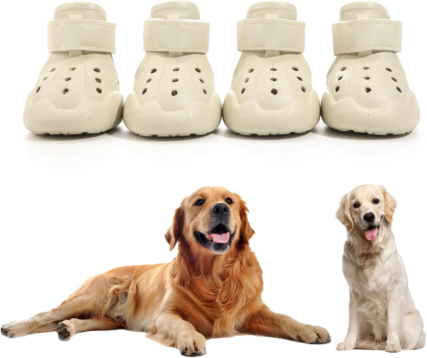 Dog Shoes, Dog Sandals for Hot Pavement, Non-Slip Waterproof Dog Booties for Winter Snowy Day and Summer, Adjustable Straps Easy-Clean Beach Outdoor Pet Boots Rugged Sole-4pcs