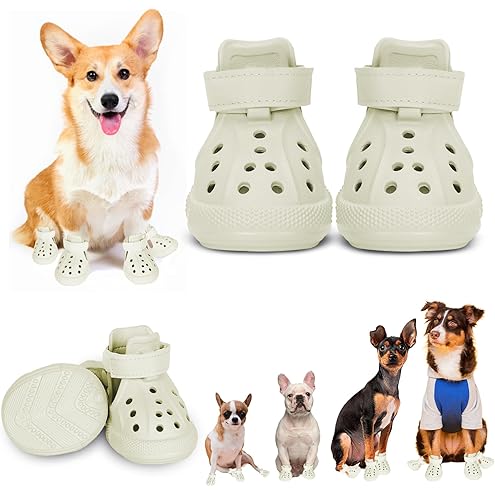 Dog Shoes, Dog Sandals for Hot Pavement, Non-Slip Waterproof Dog Booties for Winter Snowy Day and Summer, Adjustable Straps Easy-Clean Beach Outdoor Pet Boots Rugged Sole-4pcs