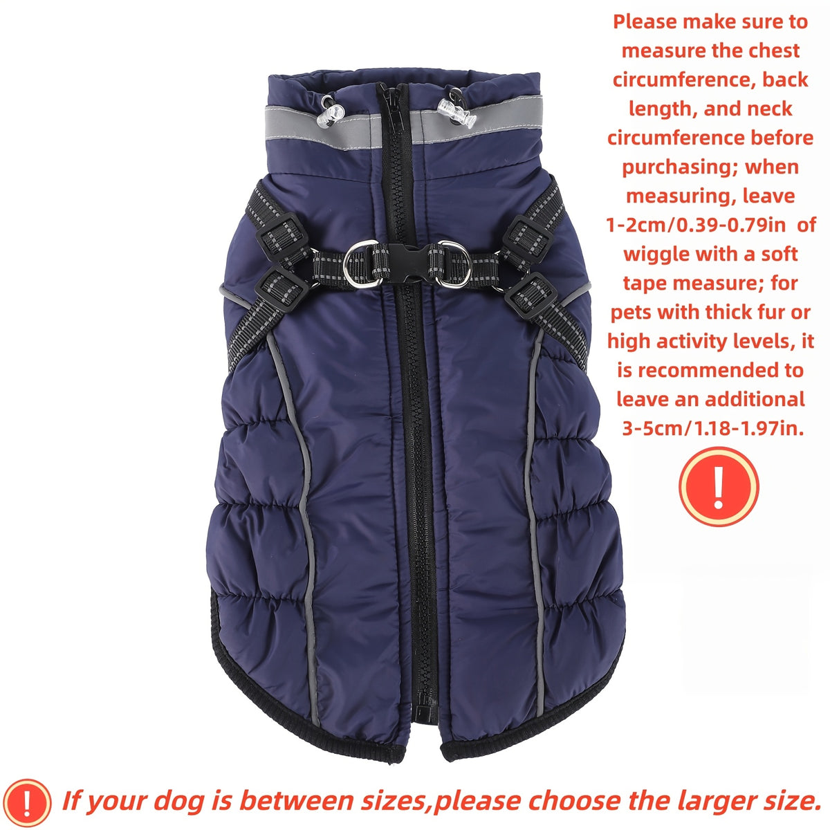 Winter Dog Coat with Reflective Strips & Built-In Leash Ring