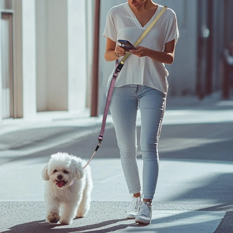 Hands-free dog leash, crossbody dog leash, with car seat belt, suitable for walking, jogging, hiking, traveling, etc.