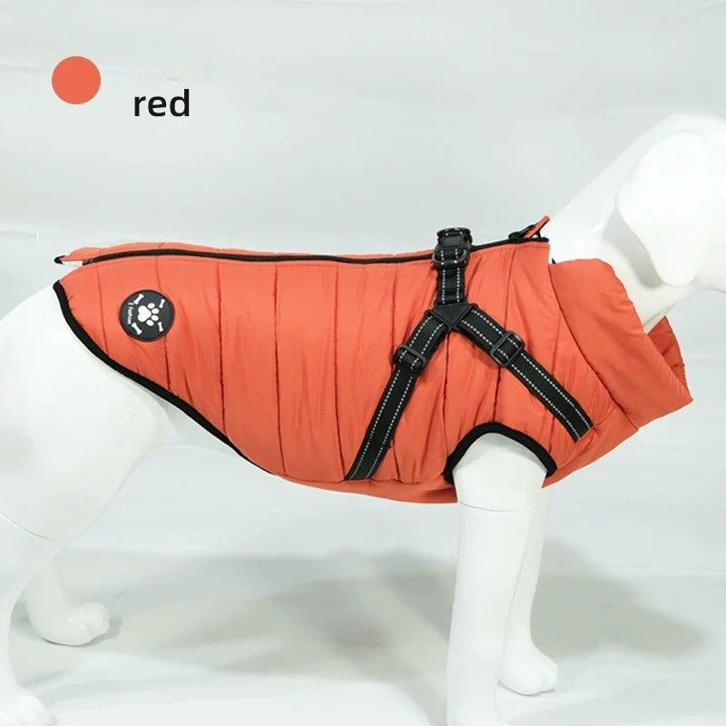 Reflective Winter Dog Jacket with Integrated Harness, Elastic Design & Zipper Closure, Dog Winter Clothes