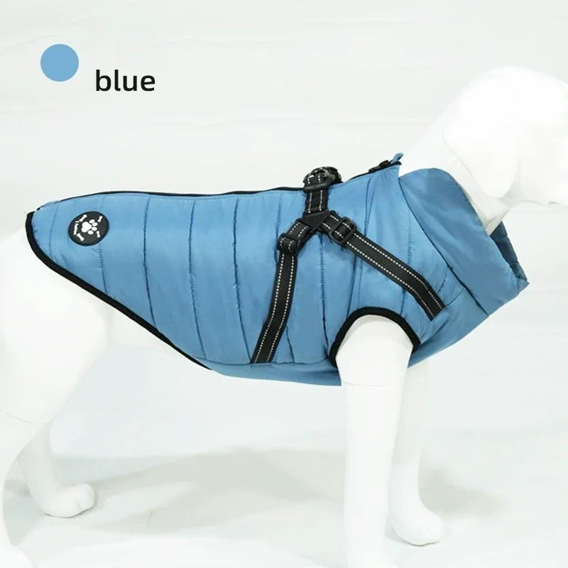 Reflective Winter Dog Jacket with Integrated Harness, Elastic Design & Zipper Closure, Dog Winter Clothes