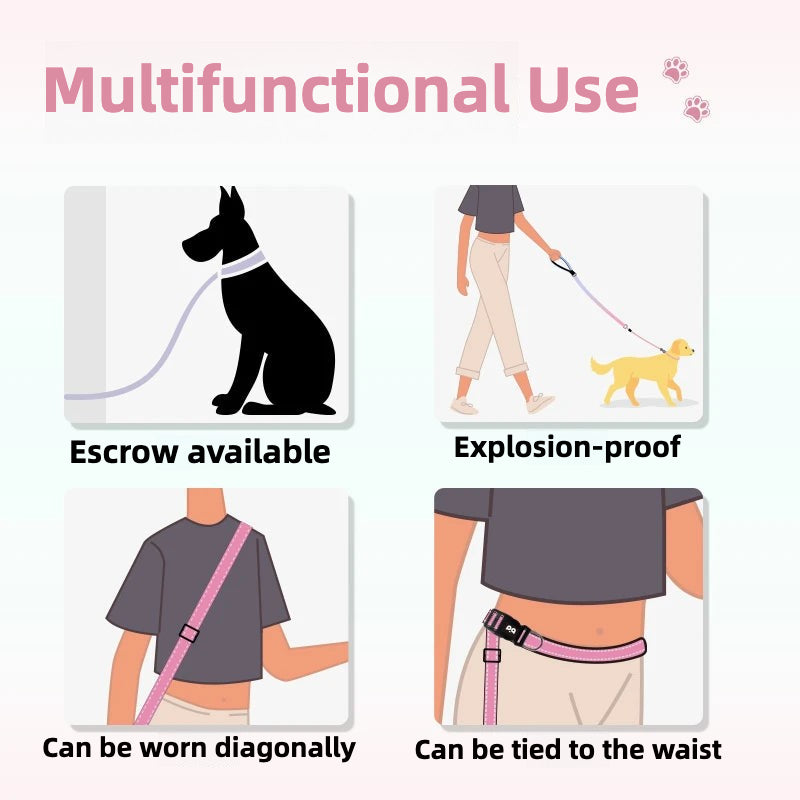 Hands-free dog leash, crossbody dog leash, with car seat belt, suitable for walking, jogging, hiking, traveling, etc.