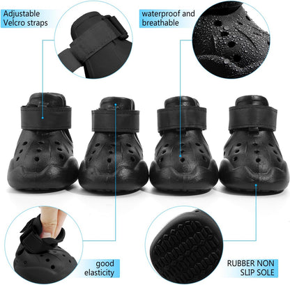 Dog Shoes, Dog Sandals for Hot Pavement, Non-Slip Waterproof Dog Booties for Winter Snowy Day and Summer, Adjustable Straps Easy-Clean Beach Outdoor Pet Boots Rugged Sole-4pcs