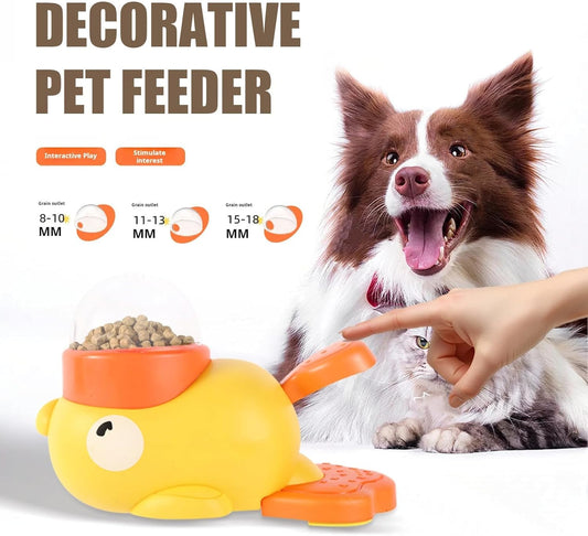 Duck Treat Dispenser, Duck Dog Treat Dispenser, 2-in-1 Dog Interactive Slow Feeder, Little Yellow Duck Pet Automatic Feeder with Sound Frisbee Toys for Dogs
