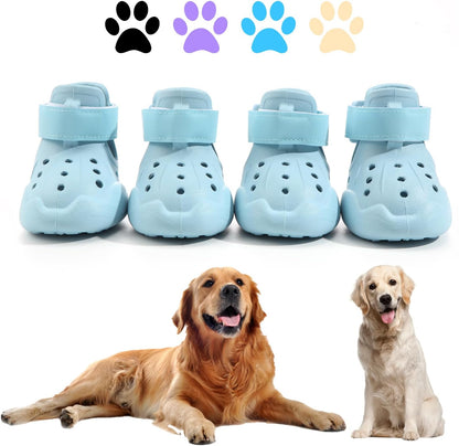 Dog Shoes, Dog Sandals for Hot Pavement, Non-Slip Waterproof Dog Booties for Winter Snowy Day and Summer, Adjustable Straps Easy-Clean Beach Outdoor Pet Boots Rugged Sole-4pcs