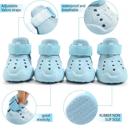 Dog Shoes, Dog Sandals for Hot Pavement, Non-Slip Waterproof Dog Booties for Winter Snowy Day and Summer, Adjustable Straps Easy-Clean Beach Outdoor Pet Boots Rugged Sole-4pcs