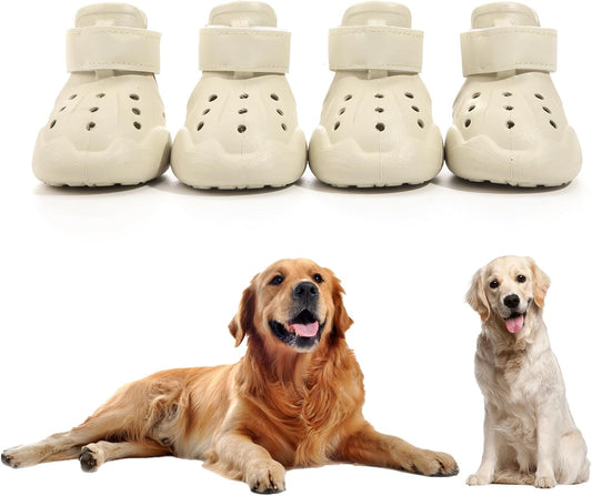 Dog Shoes, Dog Sandals for Hot Pavement, Non-Slip Waterproof Dog Booties for Winter Snowy Day and Summer, Adjustable Straps Easy-Clean Beach Outdoor Pet Boots Rugged Sole-4pcs