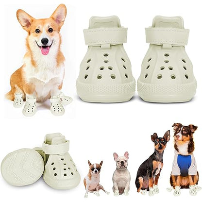 Dog Shoes, Dog Sandals for Hot Pavement, Non-Slip Waterproof Dog Booties for Winter Snowy Day and Summer, Adjustable Straps Easy-Clean Beach Outdoor Pet Boots Rugged Sole-4pcs