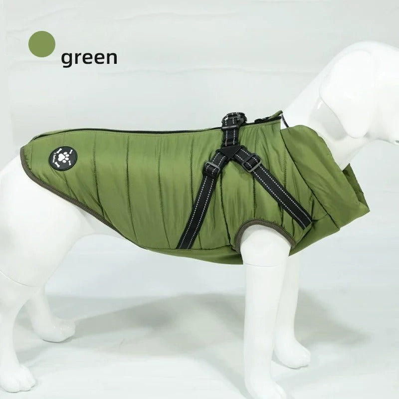 Reflective Winter Dog Jacket with Integrated Harness, Elastic Design & Zipper Closure, Dog Winter Clothes