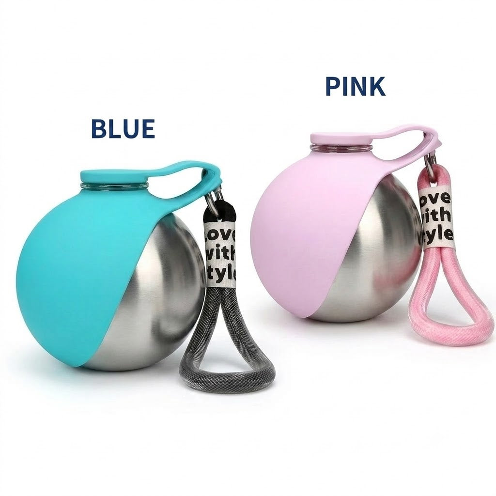 Ins Style Sea Salt Blue Spherical Pet Water Bottle, Leakproof Drop-proof Transparent Cup with Lanyard