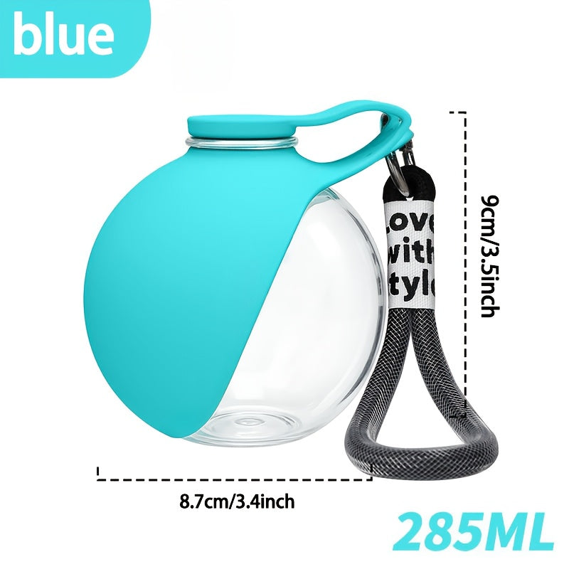 Ins Style Sea Salt Blue Spherical Pet Water Bottle, Leakproof Drop-proof Transparent Cup with Lanyard