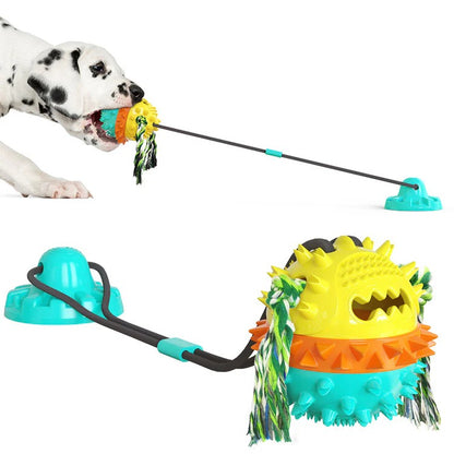 Drawstring suction cup ball dog toy