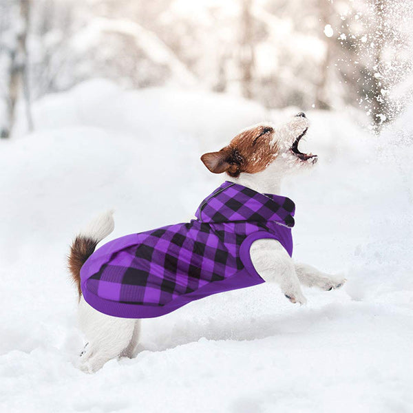 Plaid Fleece Lining Dog Hoodie