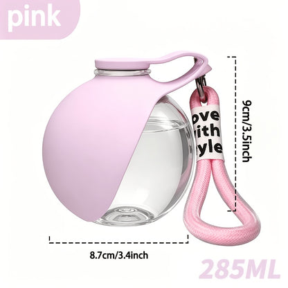 Ins Style Sea Salt Blue Spherical Pet Water Bottle, Leakproof Drop-proof Transparent Cup with Lanyard