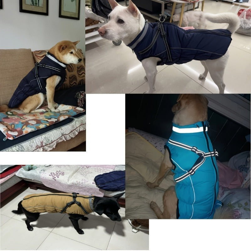 Winter Dog Coat with Reflective Strips & Built-In Leash Ring