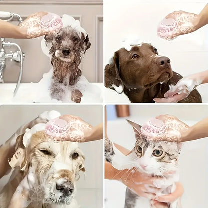 Pet Shower Brush with Tick Remover, Soft Massage Bristles Ergonomic Detachable Cover for Small Medium Dogs Cats