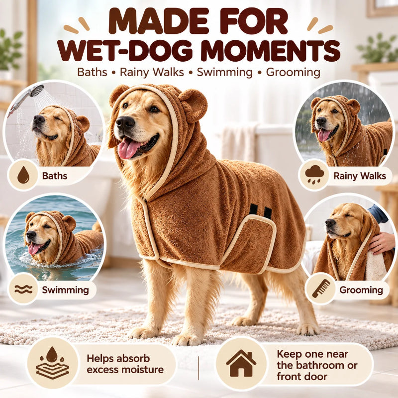 Super Absorbent Hooded Dog Bathrobe