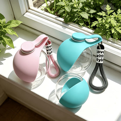 Ins Style Sea Salt Blue Spherical Pet Water Bottle, Leakproof Drop-proof Transparent Cup with Lanyard