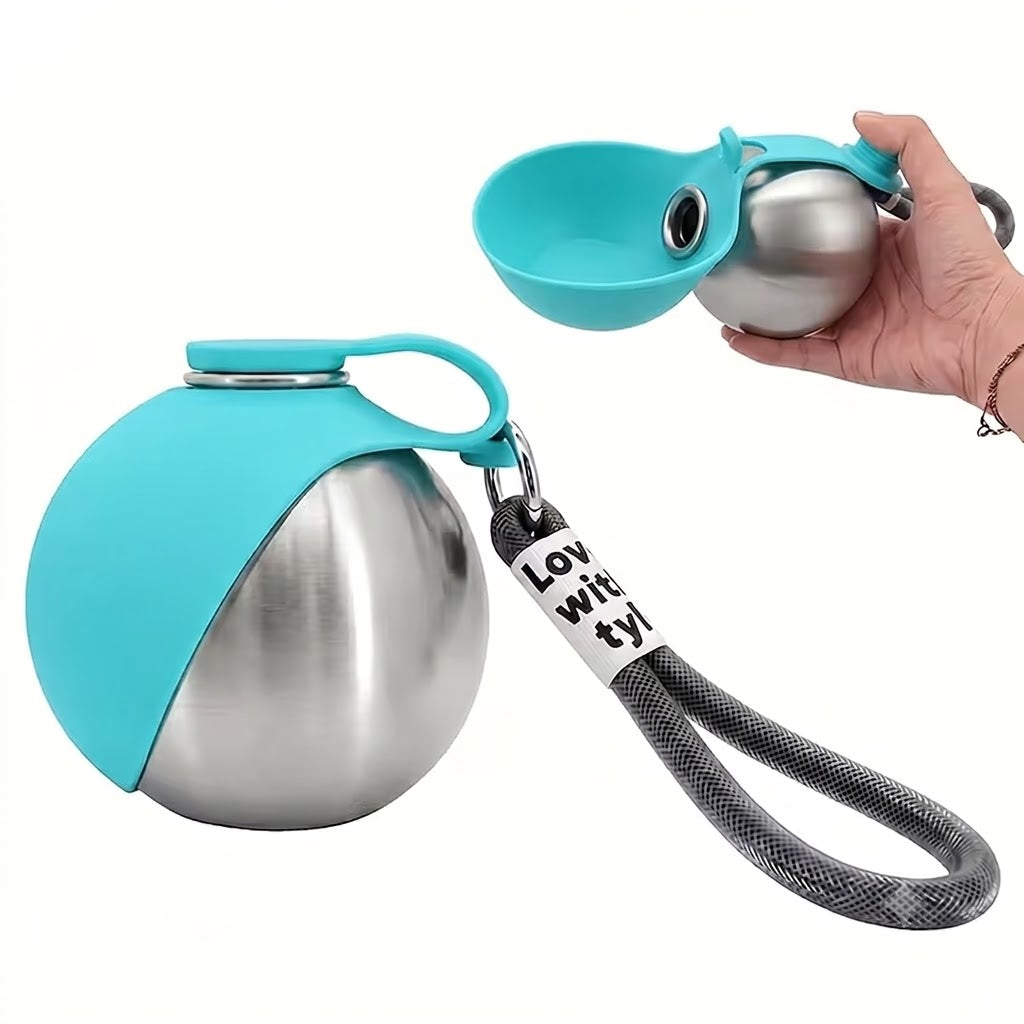 Ins Style Sea Salt Blue Spherical Pet Water Bottle, Leakproof Drop-proof Transparent Cup with Lanyard