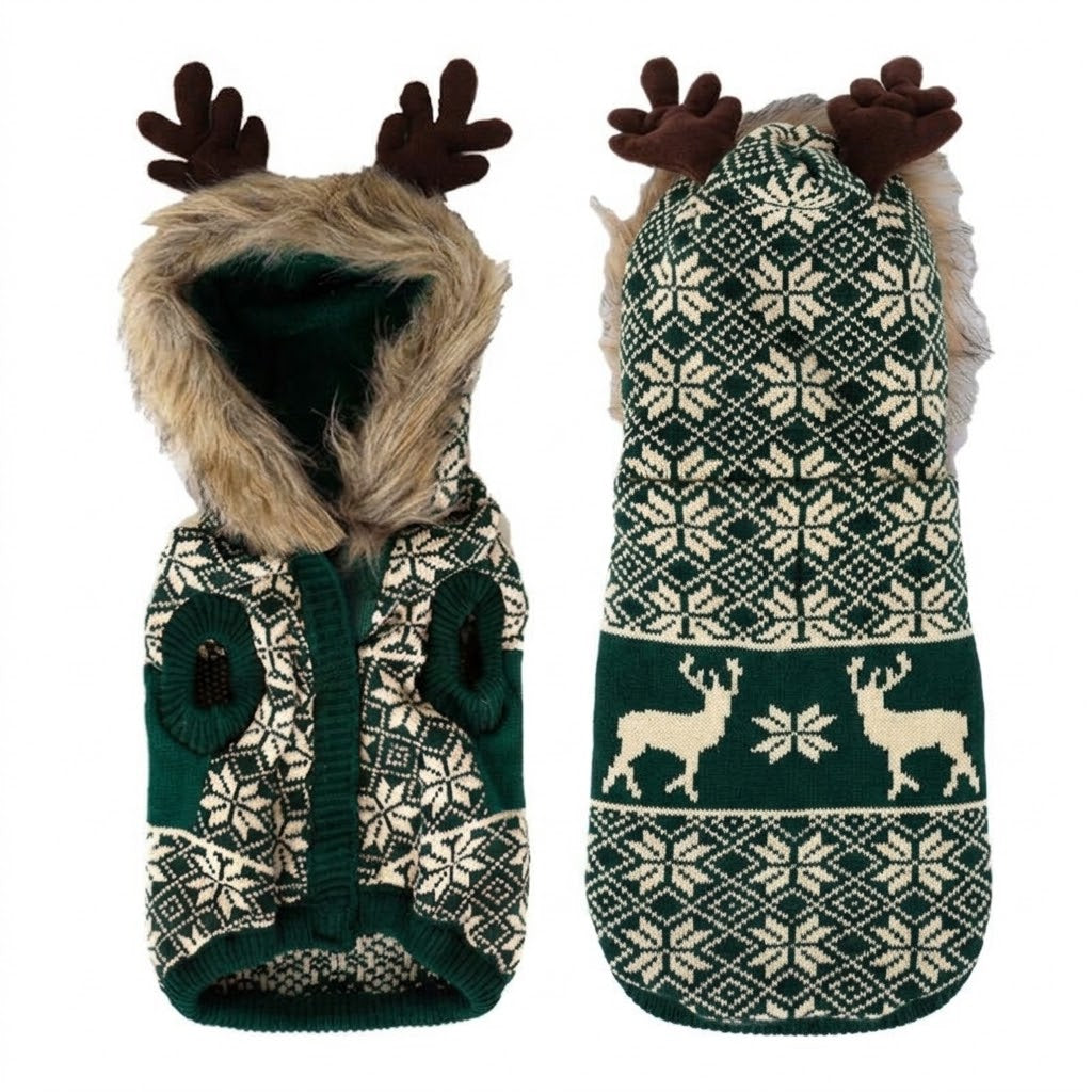 Christmas Reindeer Hooded Dog Sweater