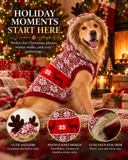 Christmas Reindeer Hooded Dog Sweater