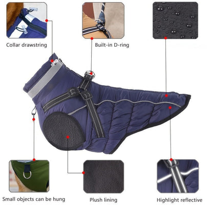 Winter Dog Coat with Reflective Strips & Built-In Leash Ring