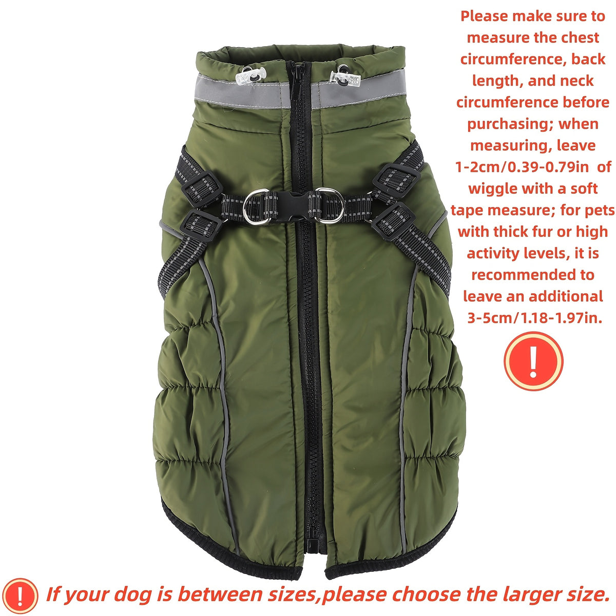Winter Dog Coat with Reflective Strips & Built-In Leash Ring