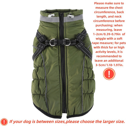 Winter Dog Coat with Reflective Strips & Built-In Leash Ring