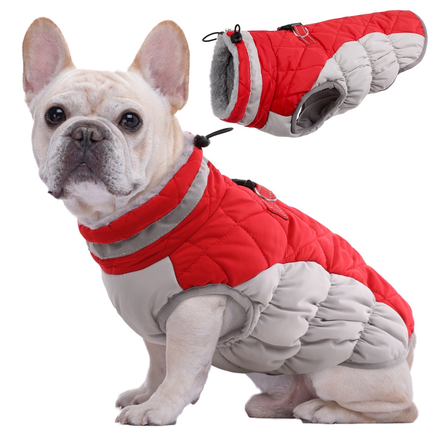 Stitching Drawstring Dog Coat with Zipper on the Back