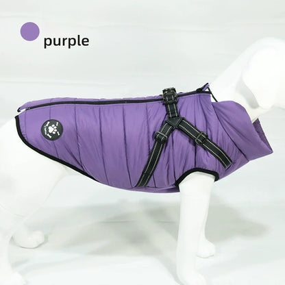 Reflective Winter Dog Jacket with Integrated Harness, Elastic Design & Zipper Closure, Dog Winter Clothes