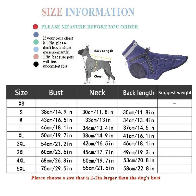 Winter Dog Coat with Reflective Strips & Built-In Leash Ring