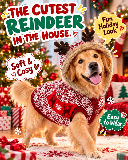 Christmas Reindeer Hooded Dog Sweater