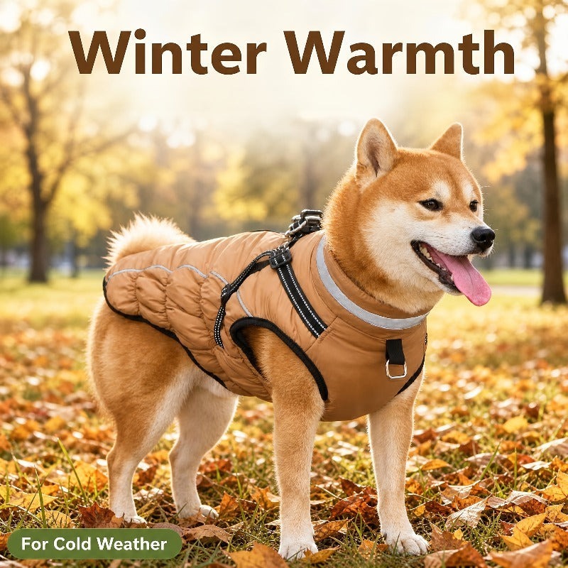 Winter Dog Coat with Reflective Strips & Built-In Leash Ring