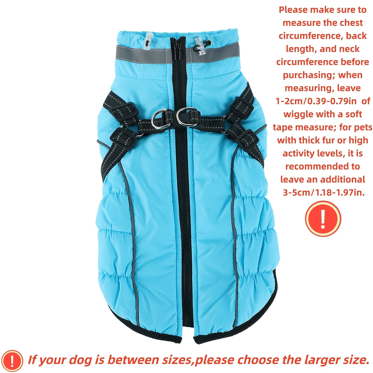 Winter Dog Coat with Reflective Strips & Built-In Leash Ring