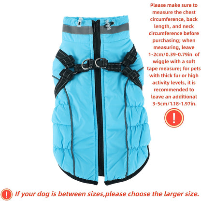 Winter Dog Coat with Reflective Strips & Built-In Leash Ring