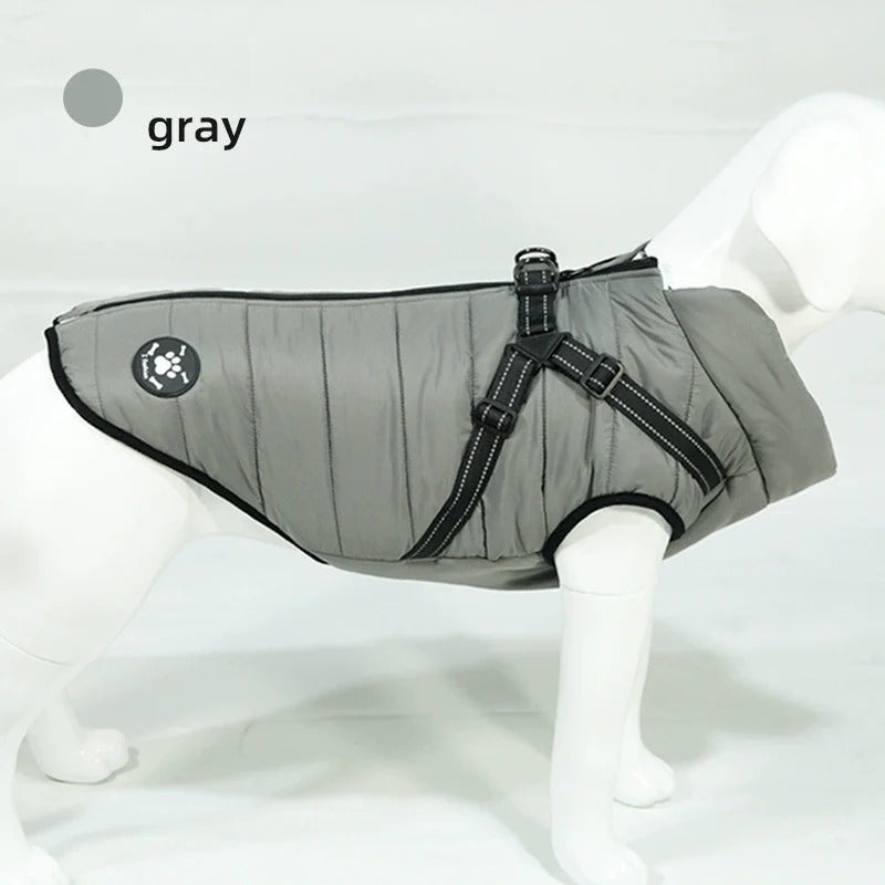 Reflective Winter Dog Jacket with Integrated Harness, Elastic Design & Zipper Closure, Dog Winter Clothes