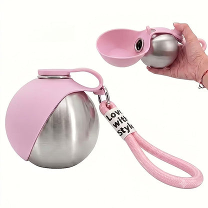 Ins Style Sea Salt Blue Spherical Pet Water Bottle, Leakproof Drop-proof Transparent Cup with Lanyard