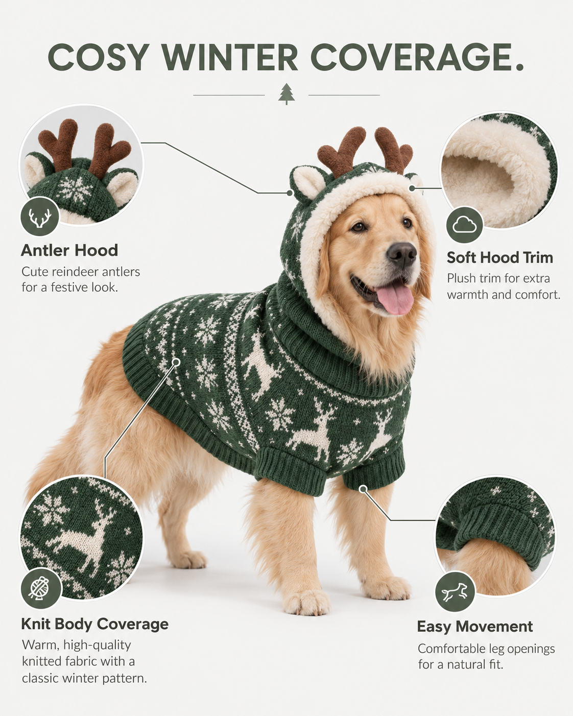 Christmas Reindeer Hooded Dog Sweater