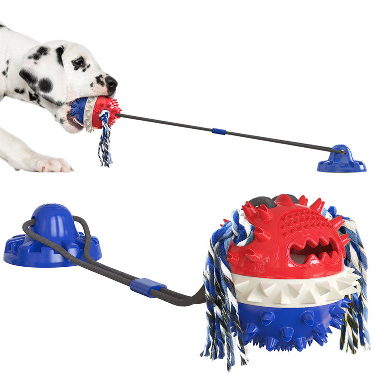 Drawstring suction cup ball dog toy