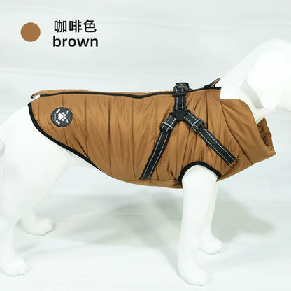 Reflective Winter Dog Jacket with Integrated Harness, Elastic Design & Zipper Closure, Dog Winter Clothes